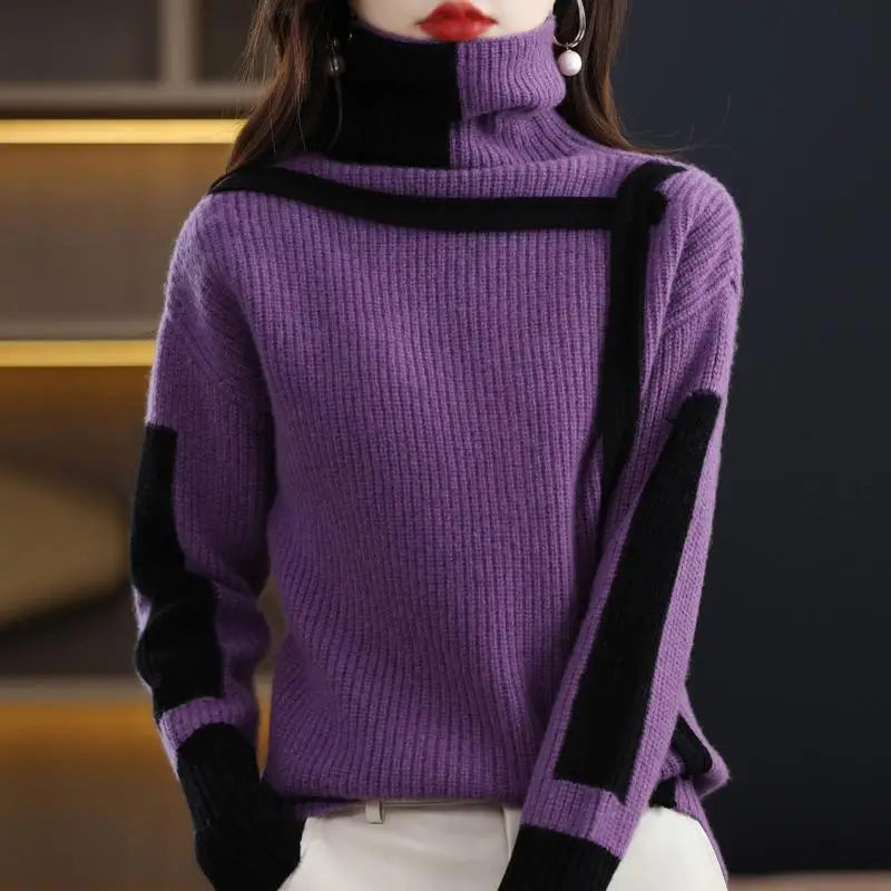 Vintage Ladies Sweater New Turtleneck Autumn Winter Loose Pullover Interior Lapping Knitting Bottoming Shirt Women Clothes Tops