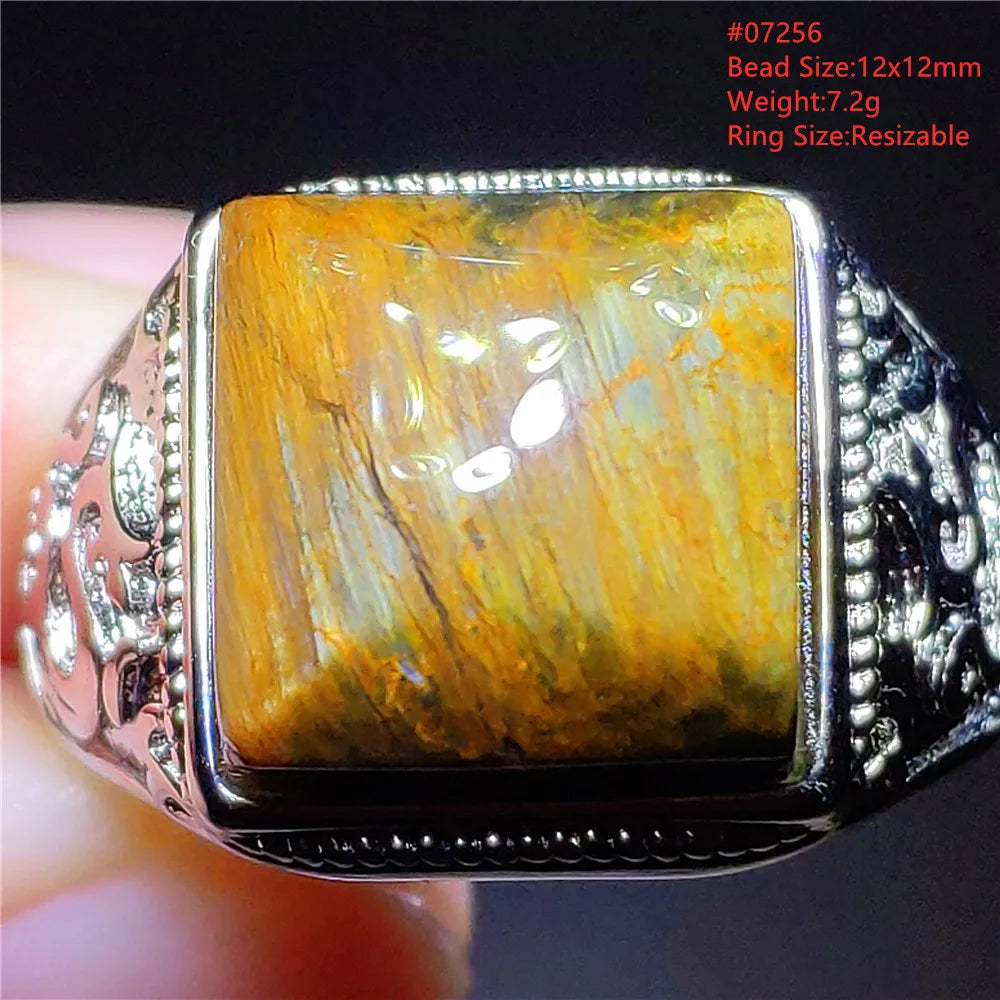 Natural Blue Pietersite Beads Adjustable Ring Woman Men Namibia Pietersite Ring Chatoyant Beads Fashion Silver Jewelry AAAAAA