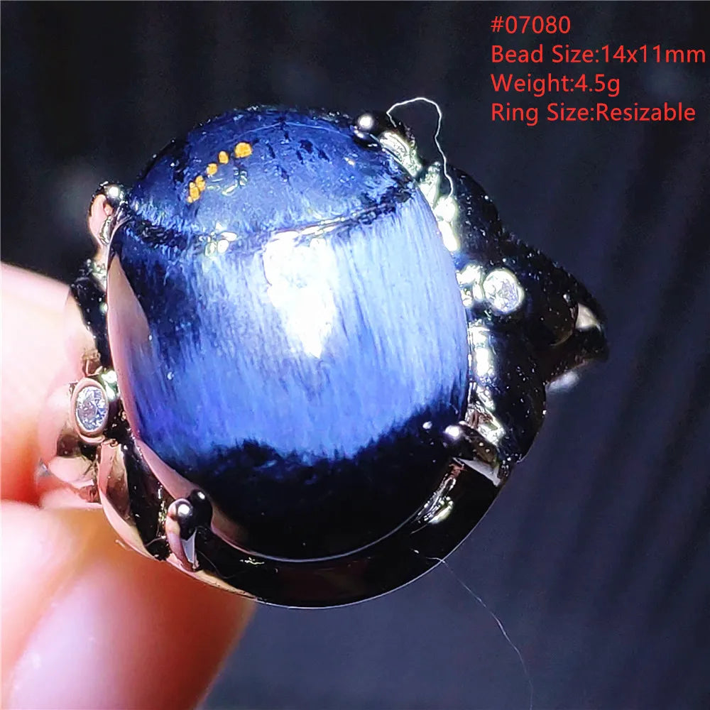 Natural Blue Pietersite Beads Adjustable Ring Woman Men Namibia Pietersite Ring Chatoyant Beads Fashion Silver Jewelry AAAAAA