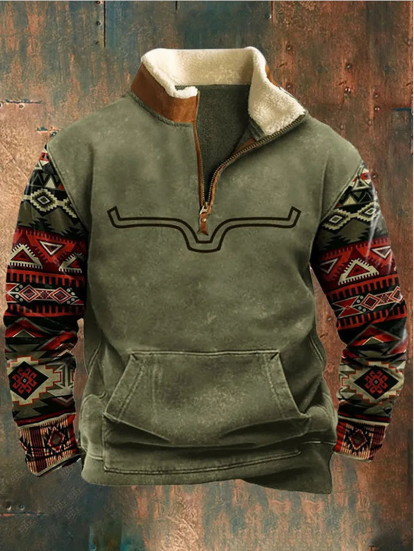 Autumn and winter men's 3D printed outdoor leather Collar hoodie new large size retro style casual zipper jacket sports hoodie