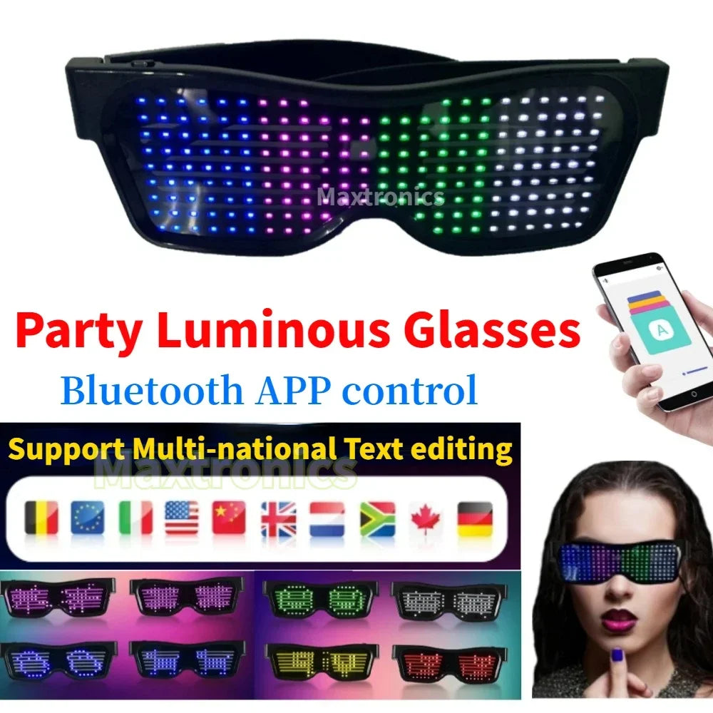 Multilingual LED Glasses Bluetooth DIY Text Graffiti RGBW/RED/Green Color for Halloween Party Rave Music Festival Glow Glasses