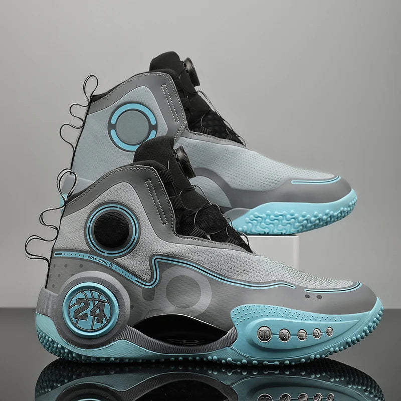 High-top Men Basketball Shoes Kids Rotating Button Basket Boots Brand Design Sneakers Men Outdoor Basketball Training Shoes Male