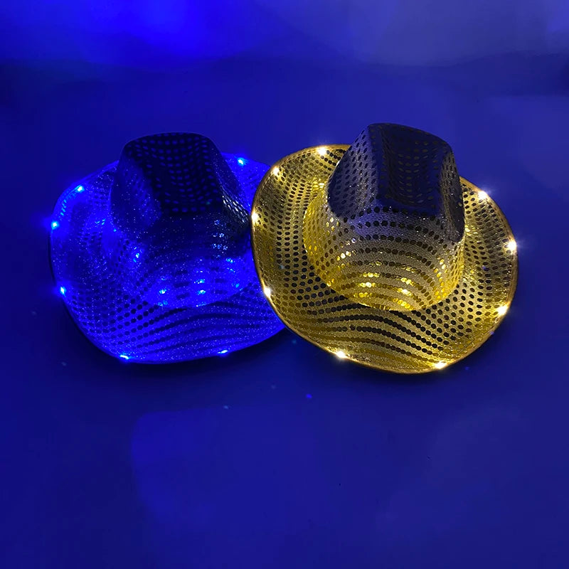 Blinky LED Light Cowboy Cowgirl Hat Flashing Cap Glowing Hat Carnival Men Women Bachelorette Party Wedding Bridal Supplies