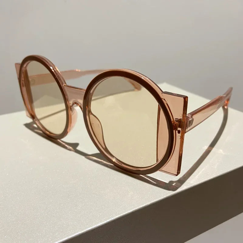 Round Double Color Sunglasses for Women Men Retro Trendy UV400 Sun Glasses Goggles Outdoor Hip Hop Travel Beach Eyewear Goggles