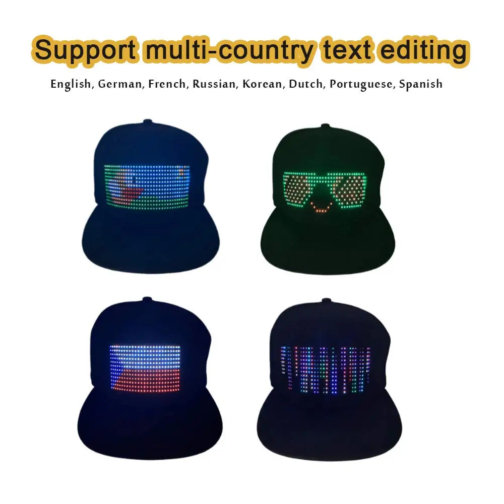 2025 New LED Cap, Multi-Language APP Control DIY Editing Light Up Cool Hat (Text, Music, Image, Drawing) For Men Women