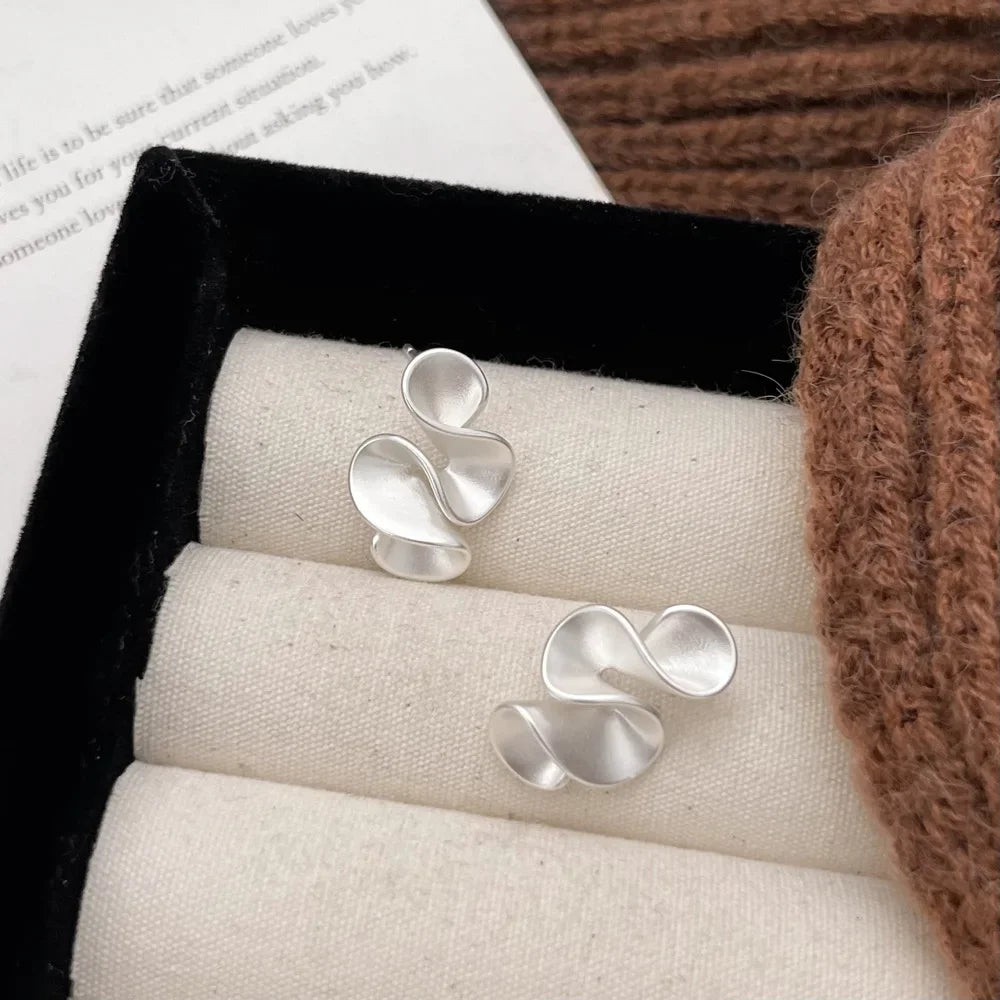 Real 925 Sterling Silver 18K Gold Twisted Flower Stud Earring for Women Minimalist Personality Fine Jewelry Trendy Accessory