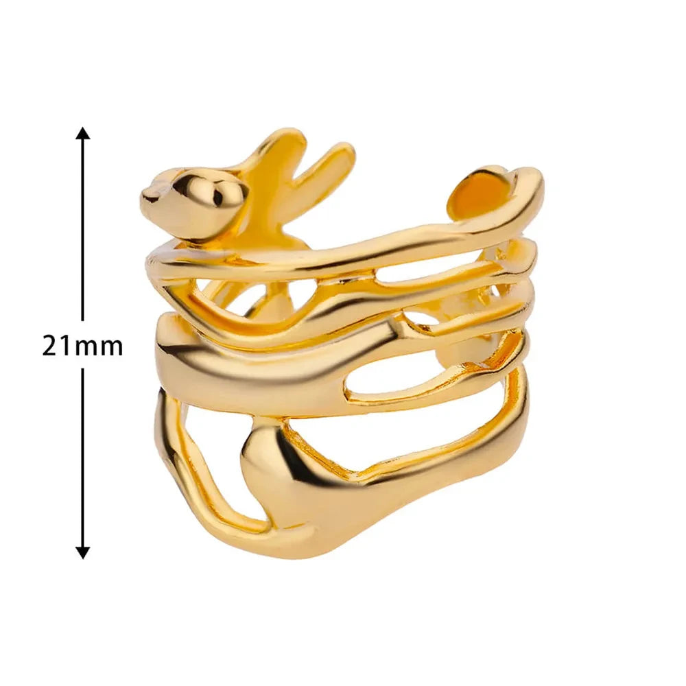 Stainless Steel Rings For Women Men Gold Color Hollow Wide Ring Female Male Party Finger Jewelry Gift 2024 Trend Free Shipping