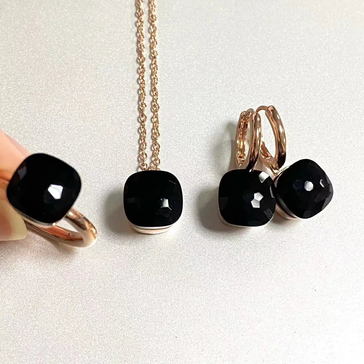 3Pcs/Set Women Ring Earrings Necklace Jewelry Set 34Colors Pink Crystal Jewelry Set Rose Gold Plated Jewelry