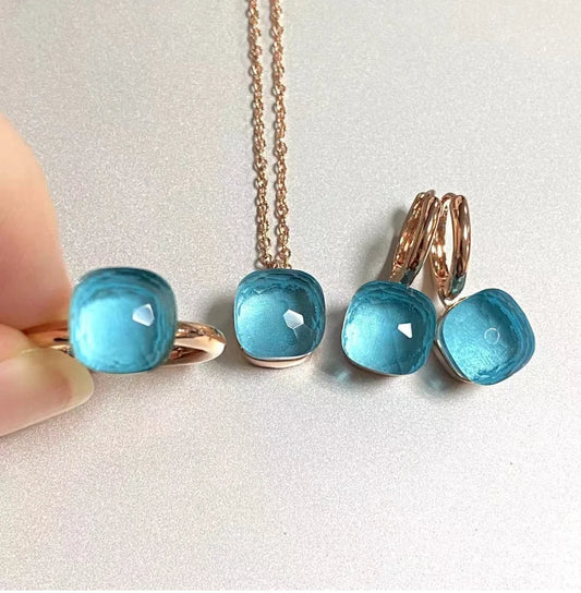 3Pcs/Set Women Ring Earrings Necklace Jewelry Set 34Colors Pink Crystal Jewelry Set Rose Gold Plated Jewelry