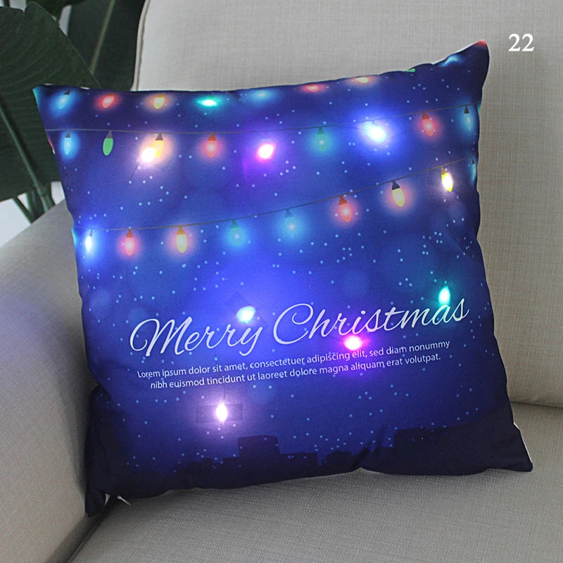 LED Christmas Cushion Cover Merry Santa Claus Light Pillow   Lighting Pillowcase Home Decoration New Year  Decor