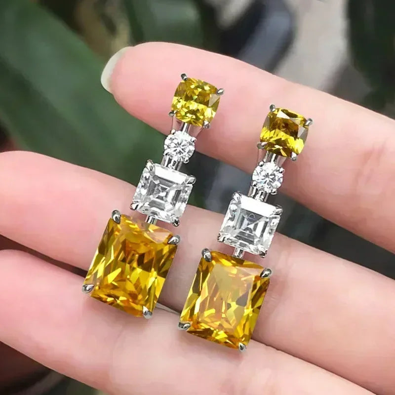 Luxury Square Purple Cubic Zirconia Crystal Earrings  for Women New FashionExquisite Fashion Gold Color Dangle  Wedding Jewelry