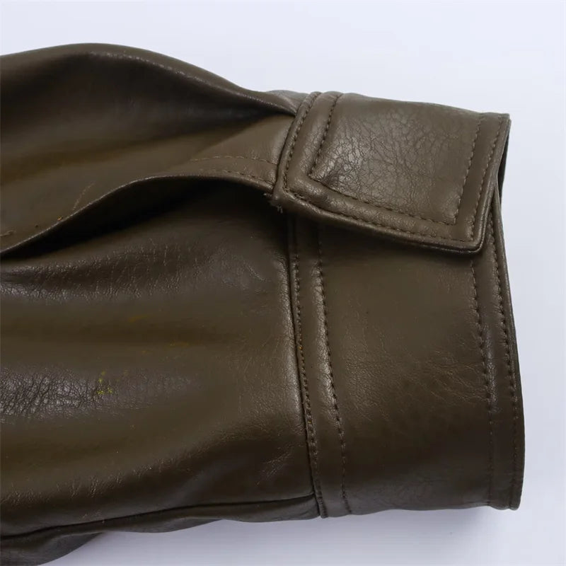 Women's Jacket New Fall 2025 Dark Green Long Sleeve Faux Leather Short Jacket Jacket Biker Style Casual Fashion Personality