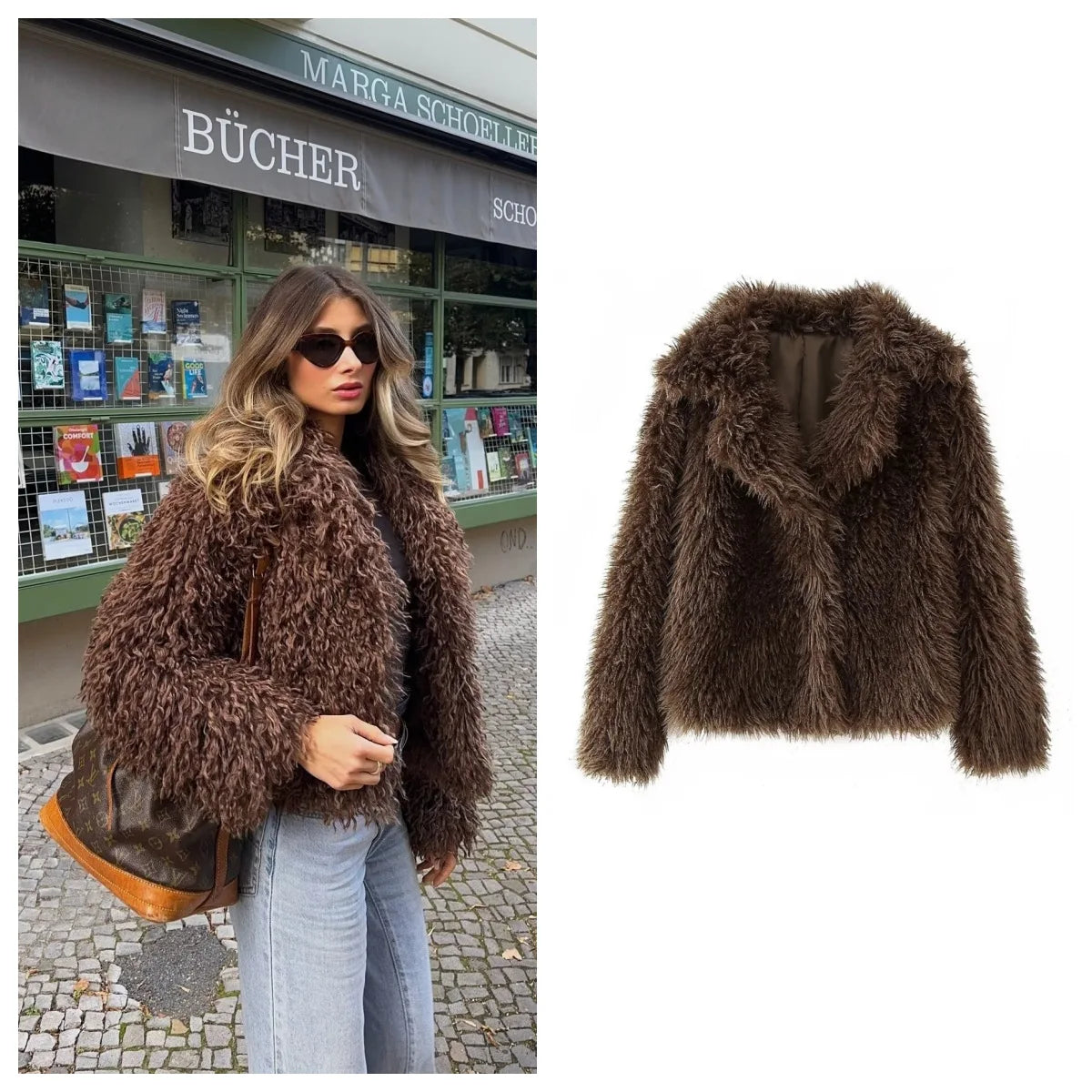 Vintage Fashion Winter Women's Faux Fur Coat Brown Curly Hair Female Mink Fur Coat Slouchy-style Artificial Fur Jacket For Lady