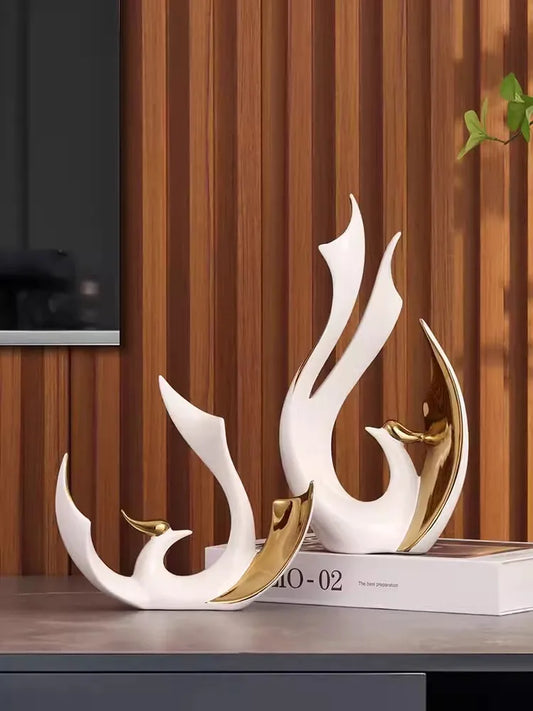 2-piece set of European high-end ceramic art phoenix ornaments, light luxury creative home, living room, TV, wine cabinet, decor