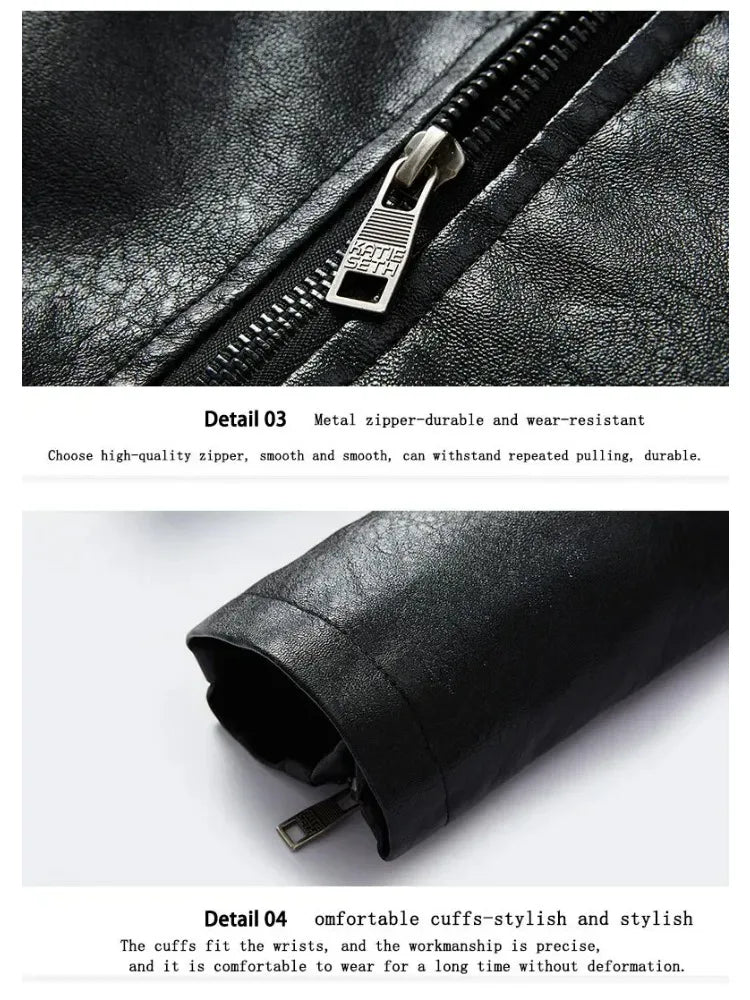 Fashion Warm Winter Mens PU Leather Jacket With Fur Collar Thicken Fleece Motorcycle Coat Casual Faux Leather Locomotive Jacket