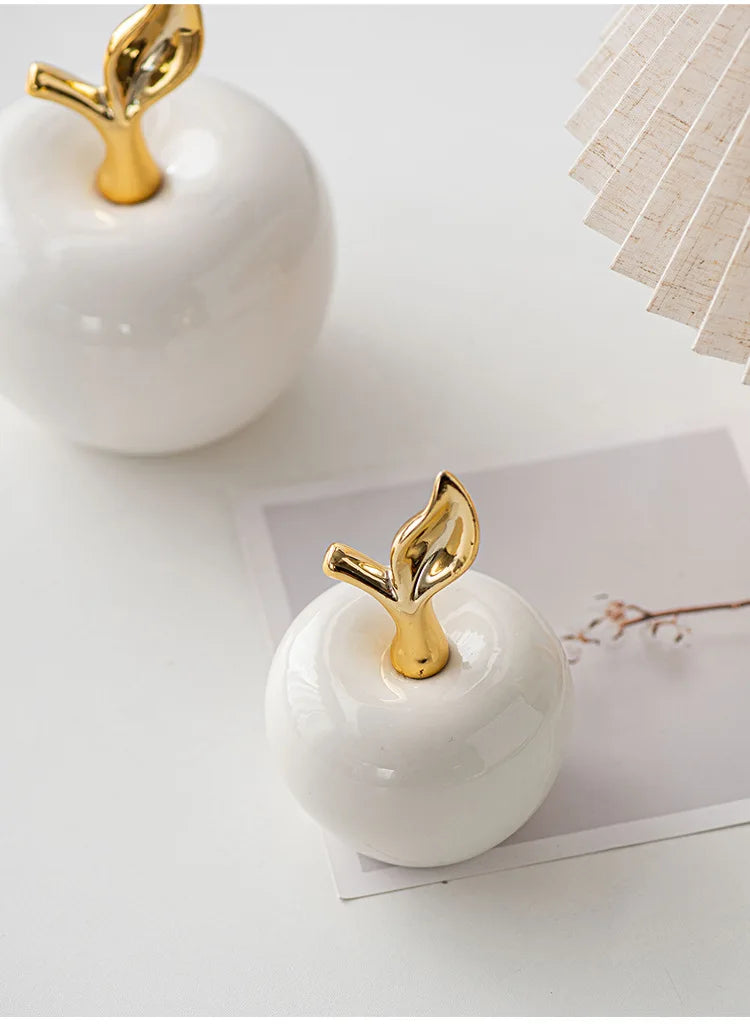 Creative Ceramic Apple Figurines Handicrafts Living Room Art White Apple Sculpture Room Home Decor Accessories Holiday Gifts