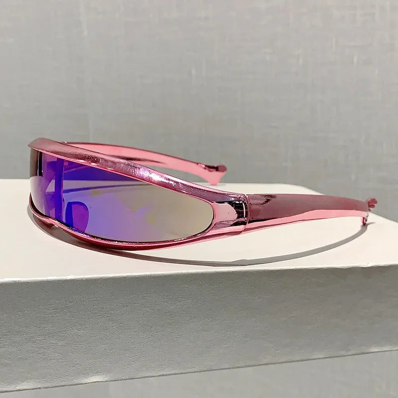 Futuristic One-piece Mirror Personalized Electroplated Sunglasses Women Men 2025 Y2K Steampunk Goggles Rave Party Glasses UV400