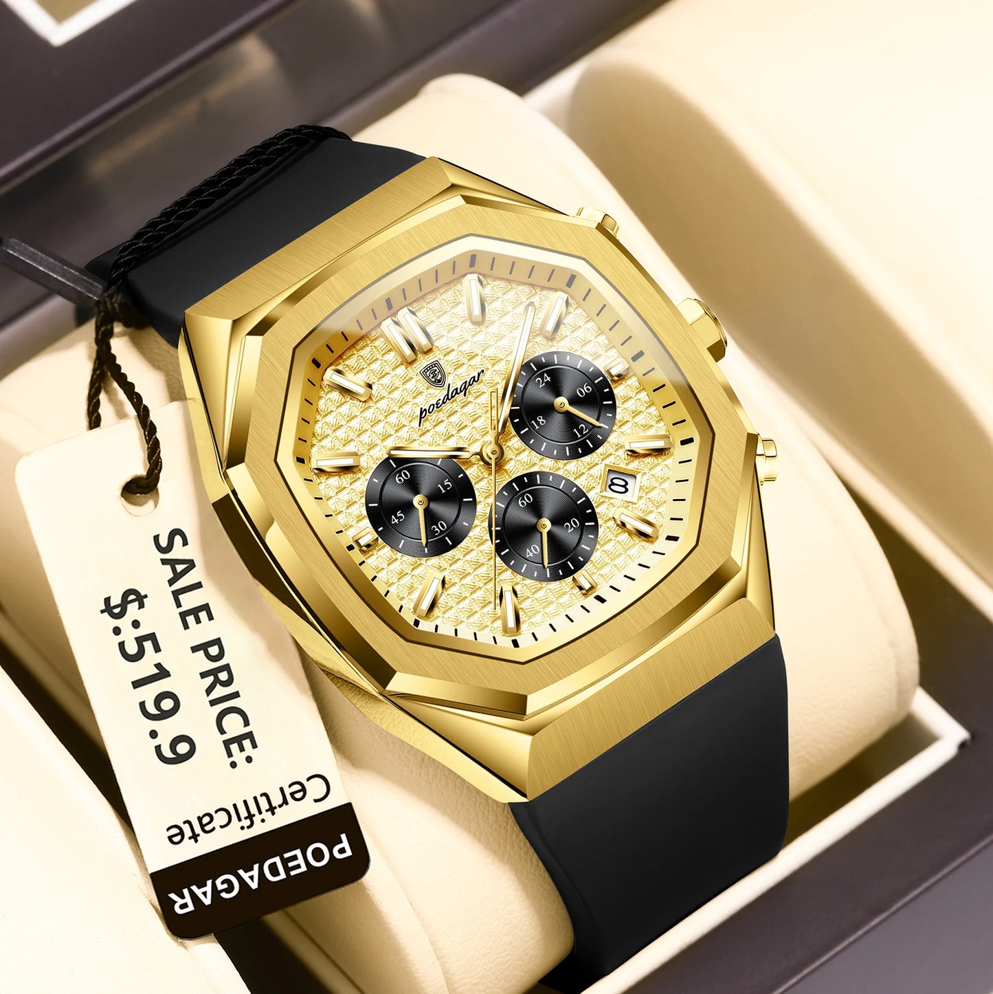 POEDAGAR New Luxury Watches For Men Waterproof Luminous Chronograph Date Man Watch Silicone Strap Fashion Quartz Men Wristwatch