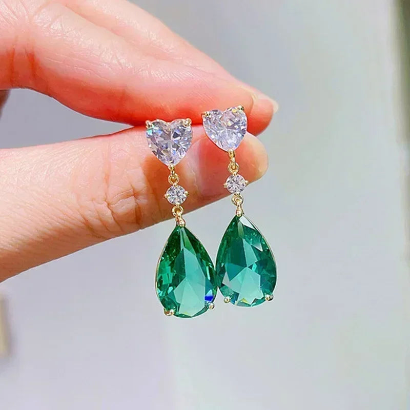 Luxury Square Purple Cubic Zirconia Crystal Earrings  for Women New FashionExquisite Fashion Gold Color Dangle  Wedding Jewelry