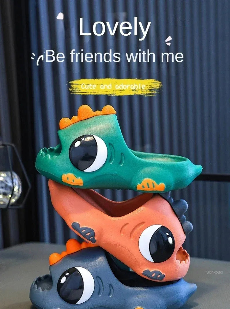 Summer Aged 2-12 Children Slippers Cute Cartoon Dinosaur Beach Sandal For Kids Boys Girls Flip Flops Non-Slip Indoor Home Shoes