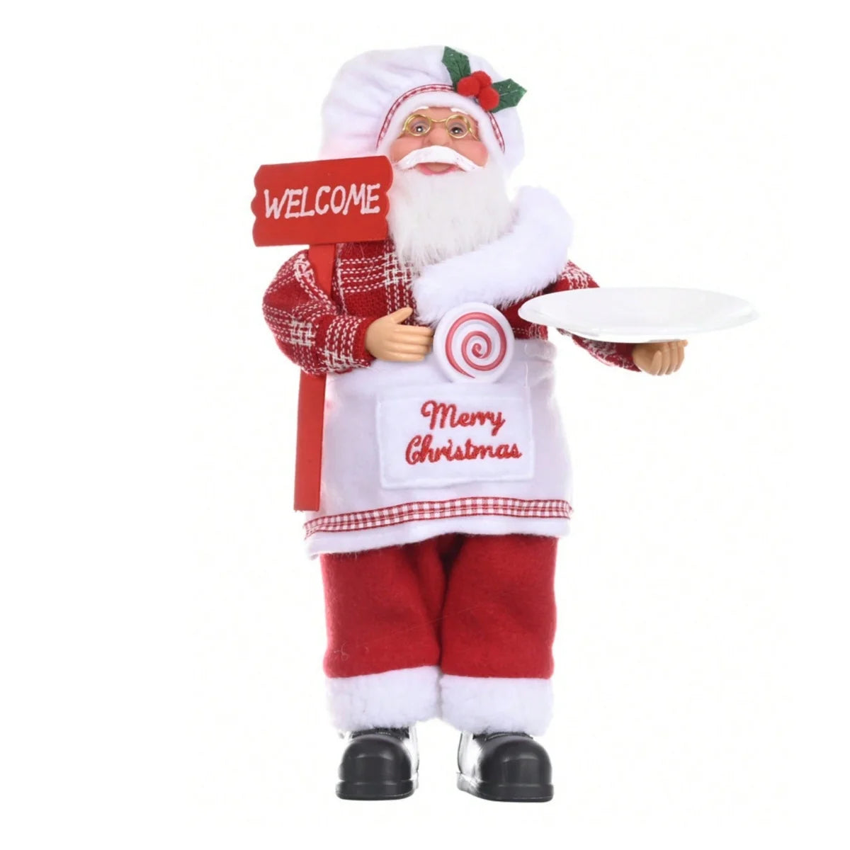 1pc Festive 12-inch Classic Santa Claus Statue: Golden and Silver White Christmas Decorations for Home, Kitchen, Hotel, and Offi