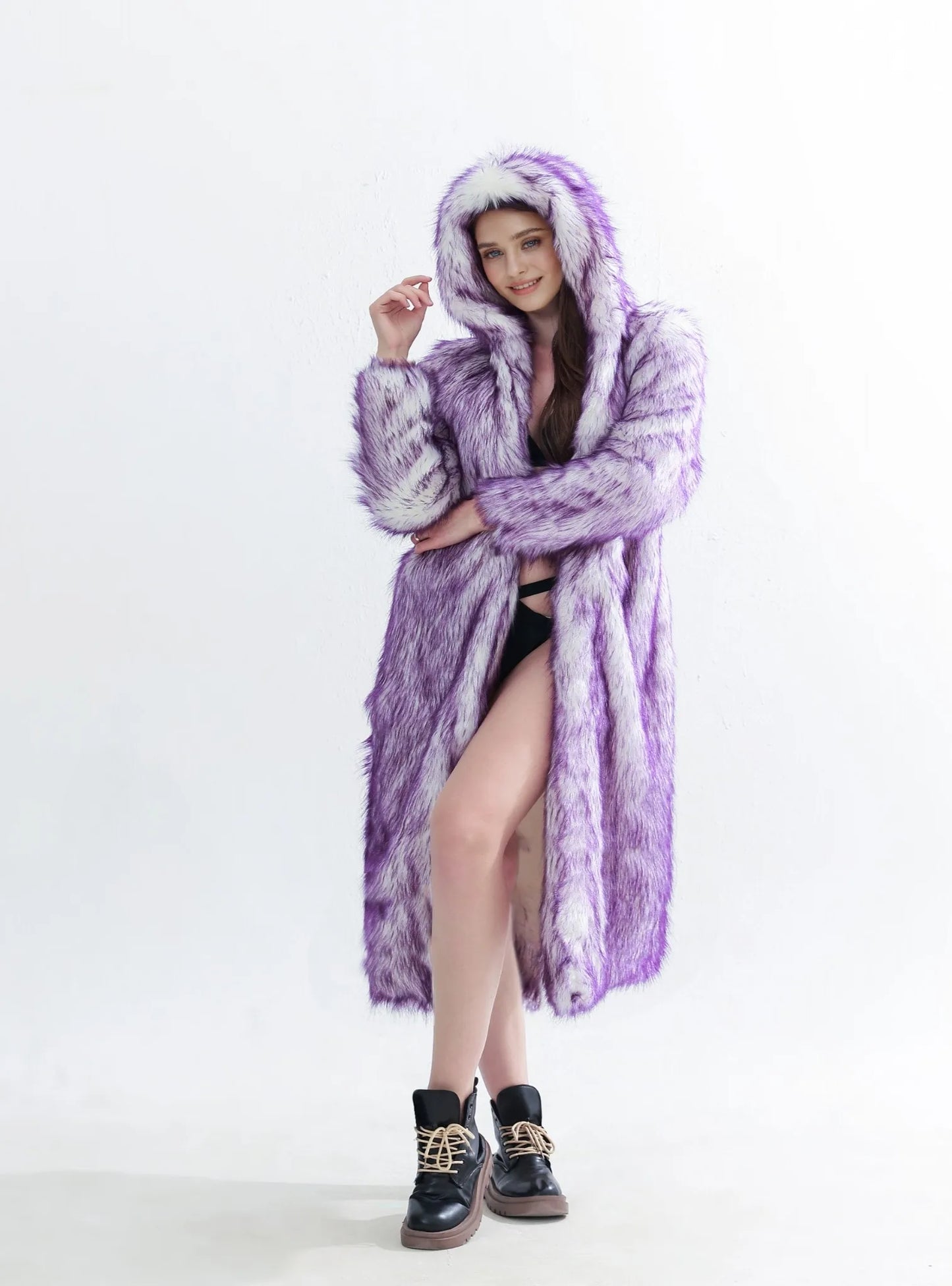 New LED Costume Faux Fur Coat Remote Controlled LED Lighting Festival And Party Costume Women Faux Fox Fur Coat