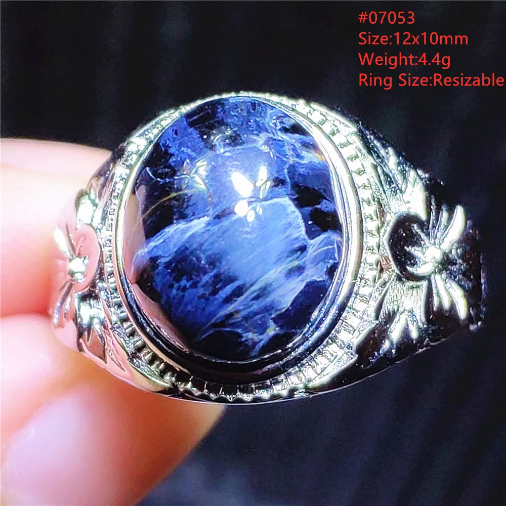 Natural Blue Pietersite Beads Adjustable Ring Woman Men Namibia Pietersite Ring Chatoyant Beads Fashion Silver Jewelry AAAAAA