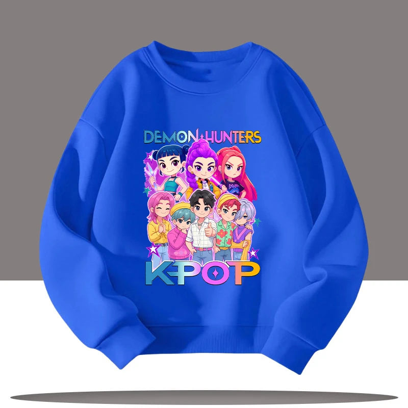 K-pop Demon Hunters Cartoon Print 3-12 Year Old New Style Kids Round-neck Sport Shirt Cute Girl Casual Top Children's Clothing