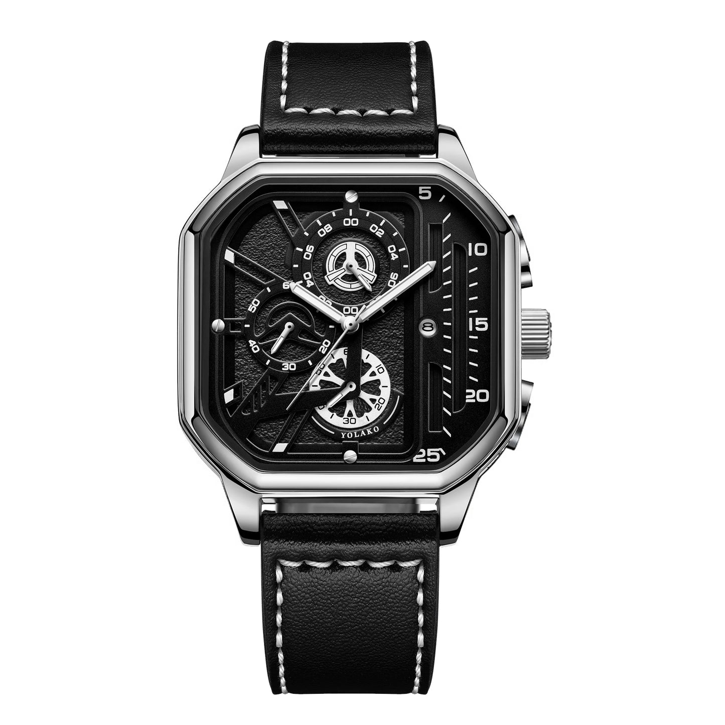 Luxury Big Dial Men Square Watch Casual PU Leather Strap Men Sports Watches