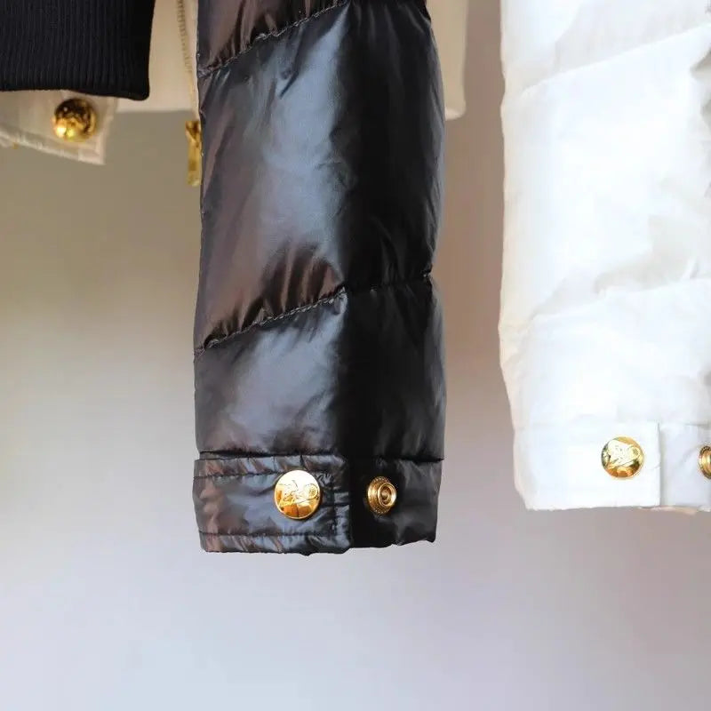 High-end Korean Short Winter Jacket Women Stand-up Collar Warm Parka Puffer Jacket Light Coat Outdoor Windproof Outerwear Button