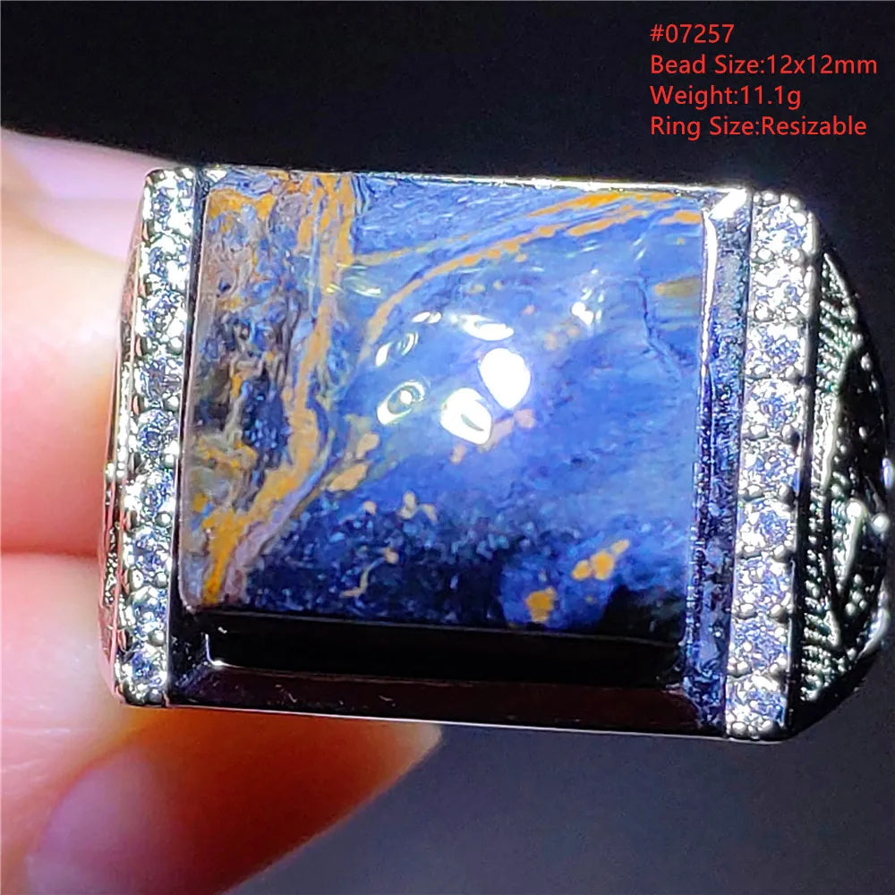 Natural Blue Pietersite Beads Adjustable Ring Woman Men Namibia Pietersite Ring Chatoyant Beads Fashion Silver Jewelry AAAAAA