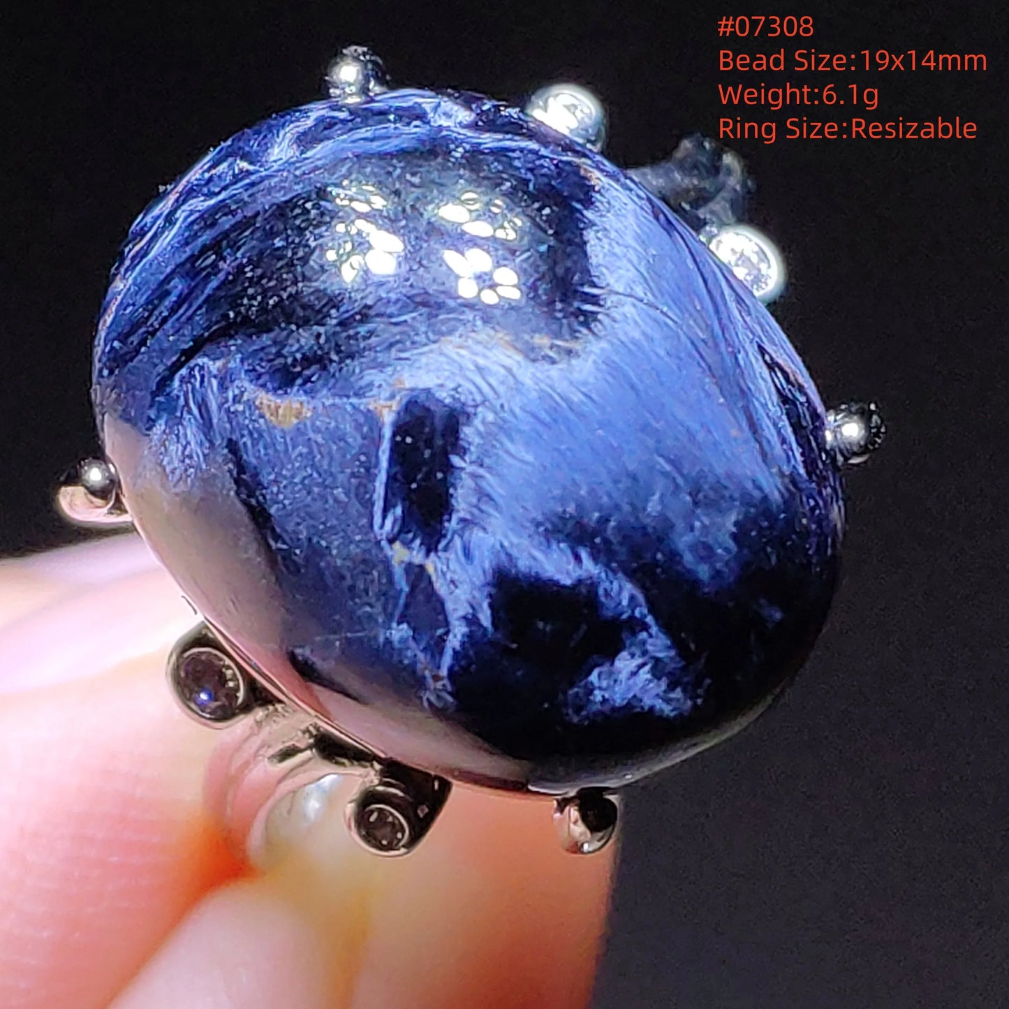 Natural Blue Pietersite Beads Adjustable Ring Woman Men Namibia Pietersite Ring Chatoyant Beads Fashion Silver Jewelry AAAAAA