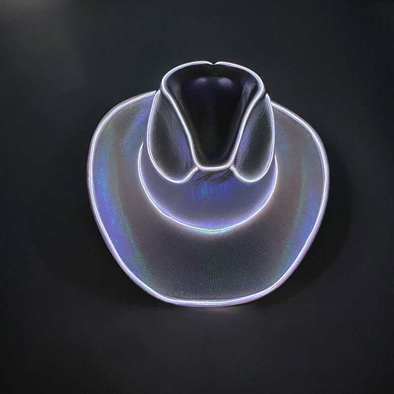 Glowing Decor  Supplies Luminous Cowboy hat  LED Pearlescent Cowboy  Cap Fashion Neon Light Hat For Party
