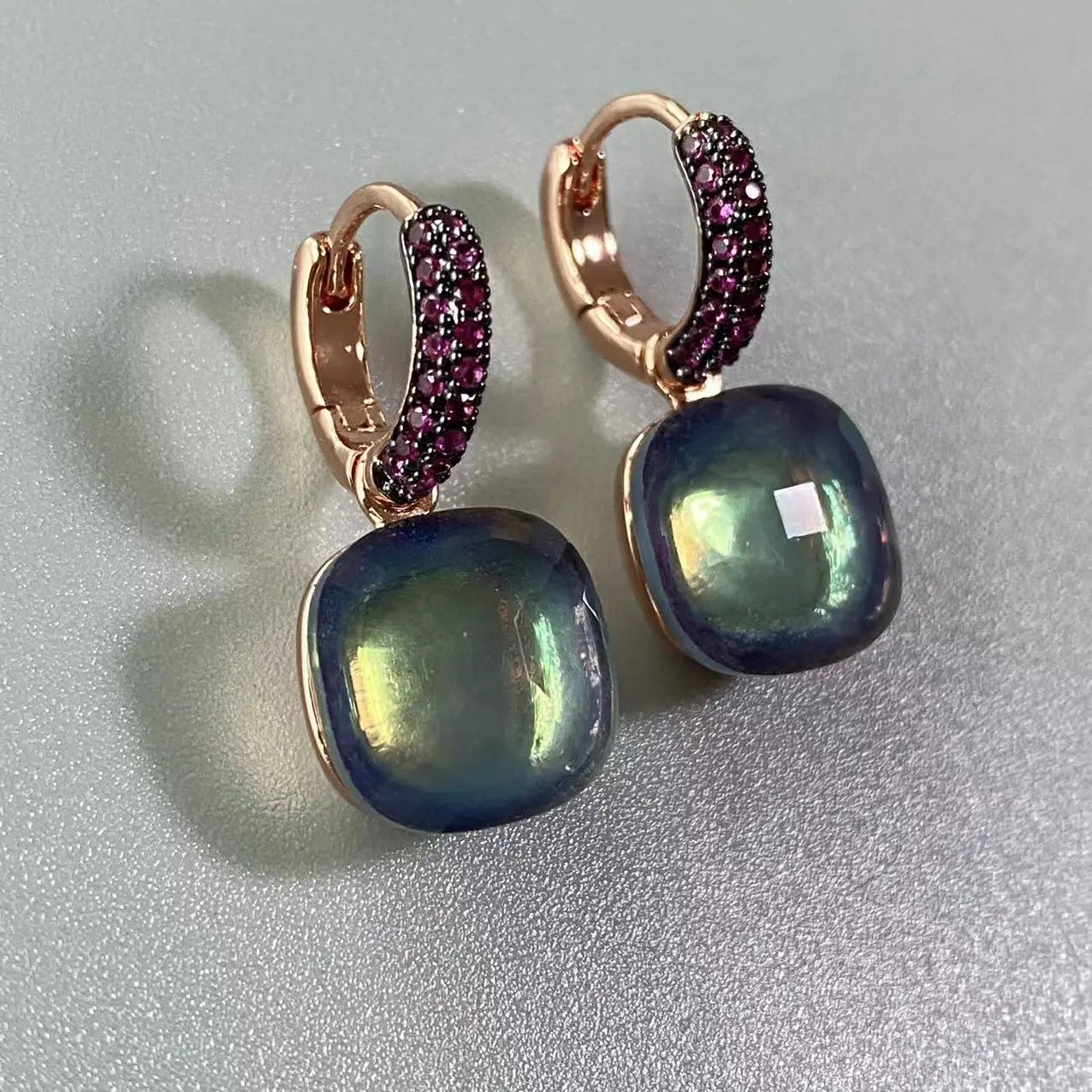 12.6mm Flat Nudo Earrings Inlay Black Zircon Candy Color Crystal Earrings For Women Drop Earrings Fashion Jewelry Gift