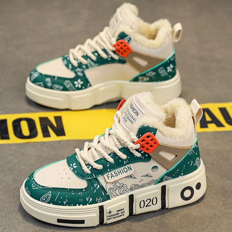 Kids Sneakers Winter Warm Plush Walking Shoes High-top Comfortable Fashion Casual Flat Tennis Shoes Childrens Boots for Boy