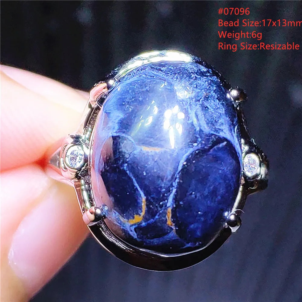 Natural Blue Pietersite Beads Adjustable Ring Woman Men Namibia Pietersite Ring Chatoyant Beads Fashion Silver Jewelry AAAAAA
