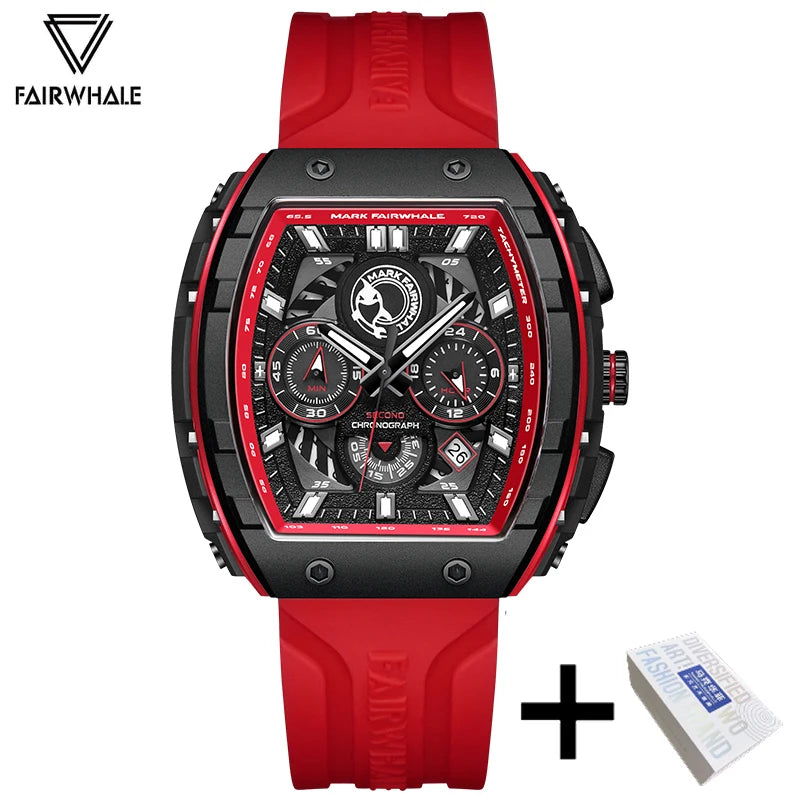 Fashion White Watches For Men Sport Silicone Strap Dive Luminous Quartz Watch Tonneau Shape Resin Case Multifunctional Clock New