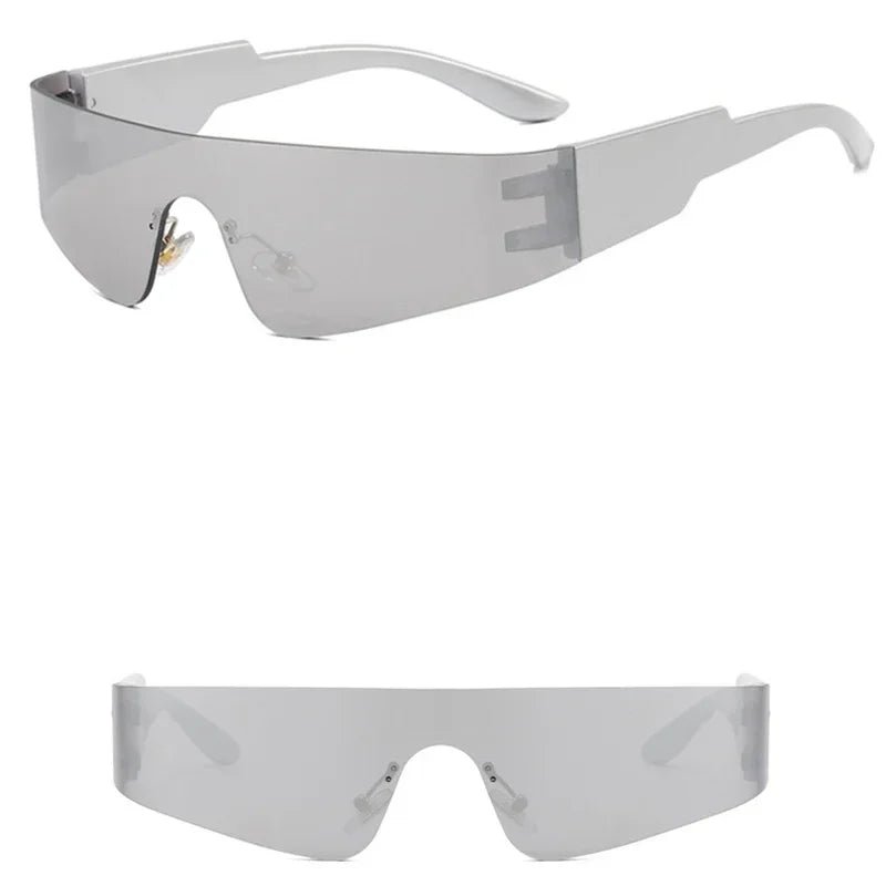 Steampunk Sunglasses for Men Women Y2K Sense of Tech None Frame Sun Glasses Men One Pieces Fashion Punk Goggle Eyewear UV400