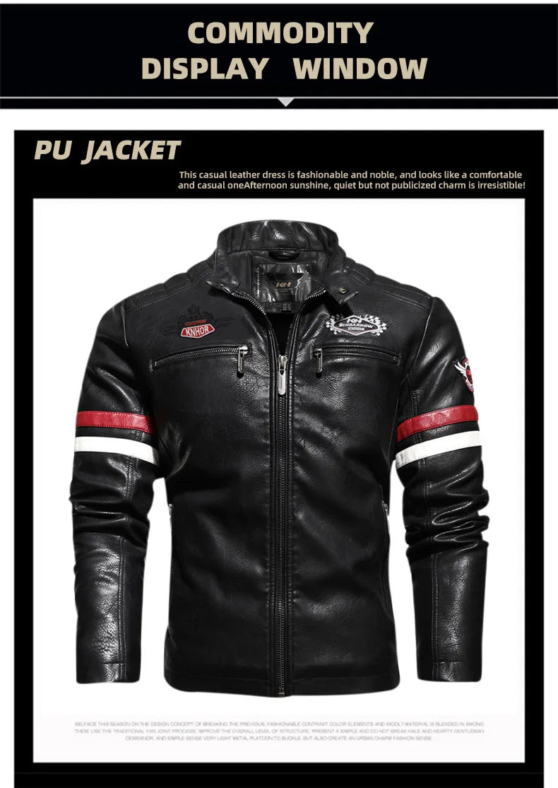Motorcycle Jacket Leather Men's Brand Moto Leather Jacket Coat Men Handsome Washed Embroidery Biker PU Jacket Male Jaqueta Men