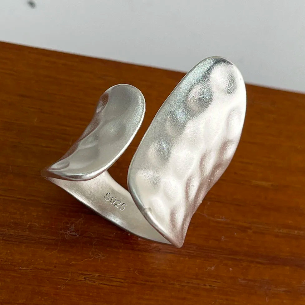 925 Sterling Silver Rings For Women Geometric Fine Jewelry Finger Adjustable Wide Sparkling Ring For Party Birthday Gift