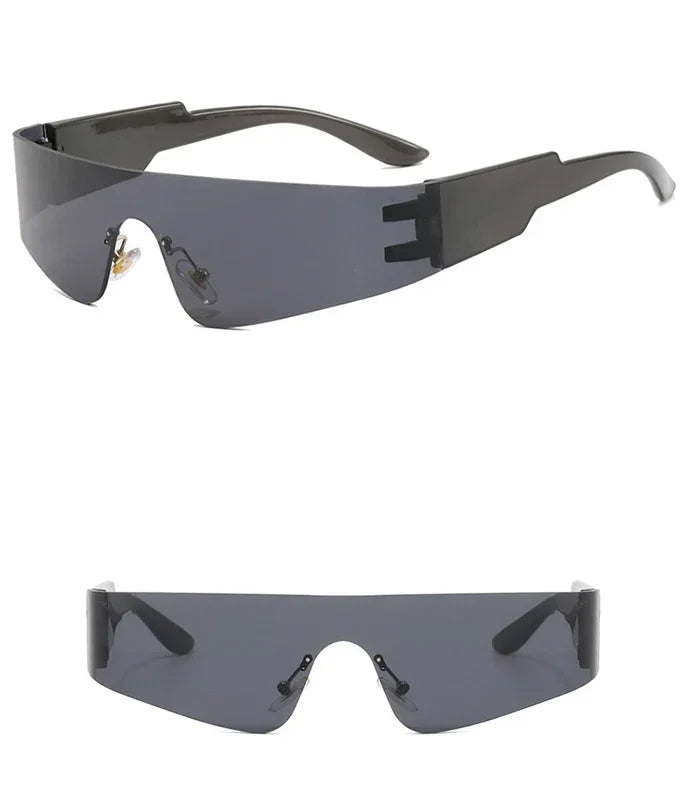 Steampunk Sunglasses for Men Women Y2K Sense of Tech None Frame Sun Glasses Men One Pieces Fashion Punk Goggle Eyewear UV400