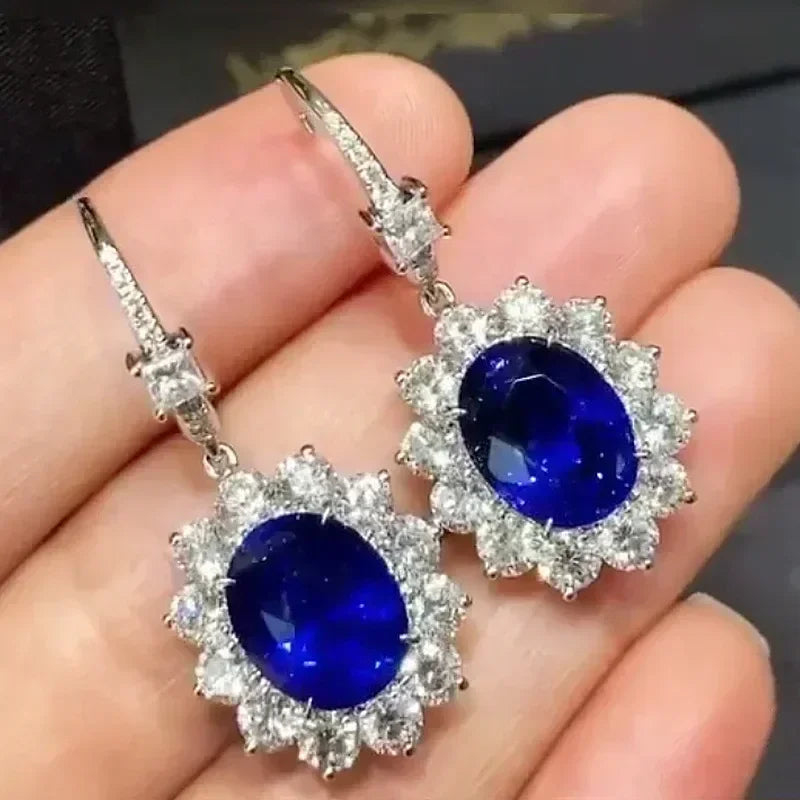 Luxury Square Purple Cubic Zirconia Crystal Earrings  for Women New FashionExquisite Fashion Gold Color Dangle  Wedding Jewelry