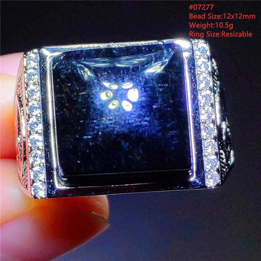 Natural Blue Pietersite Beads Adjustable Ring Woman Men Namibia Pietersite Ring Chatoyant Beads Fashion Silver Jewelry AAAAAA