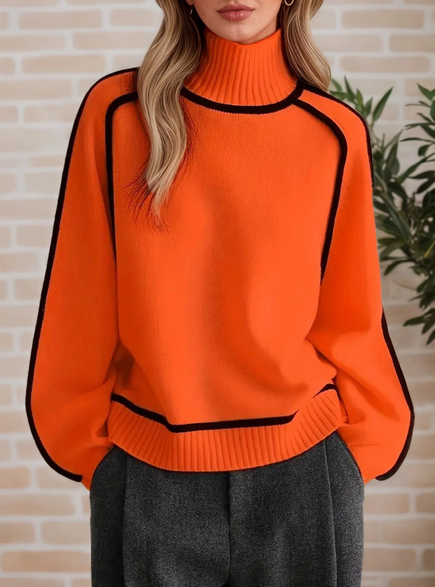 Fashion Basic Autumn Winter Color Matching Emperament Sweater High Neck Office Pullover Solid Soft Long Sleeve Clothing Tops