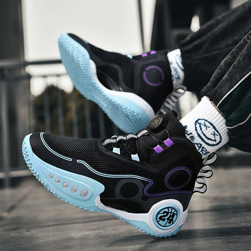 High-top Men Basketball Shoes Kids Rotating Button Basket Boots Brand Design Sneakers Men Outdoor Basketball Training Shoes Male