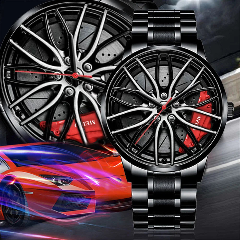New Fashion Man Luxury Watches For Men Car Wheel Hub Stainless Steel Quartz Watch Mens Military Sport Leather Watch Reloj Hombre