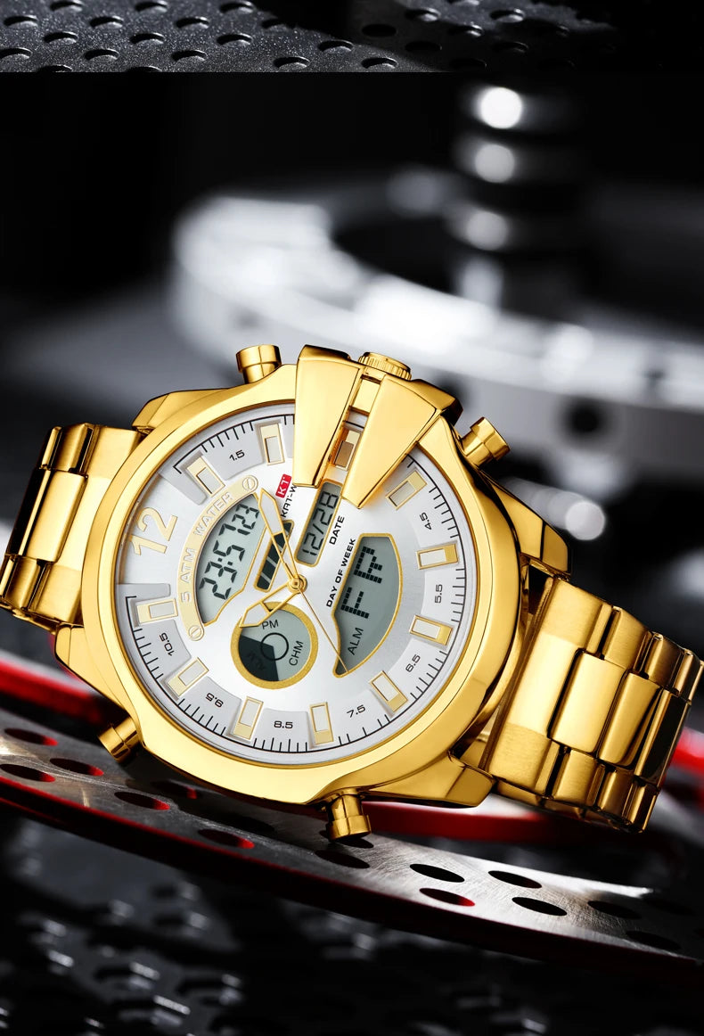 KAT-WACH double display men's watch multi-color steel strip watch led light alarm clock calendar week display