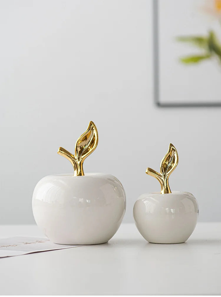 Creative Ceramic Apple Figurines Handicrafts Living Room Art White Apple Sculpture Room Home Decor Accessories Holiday Gifts