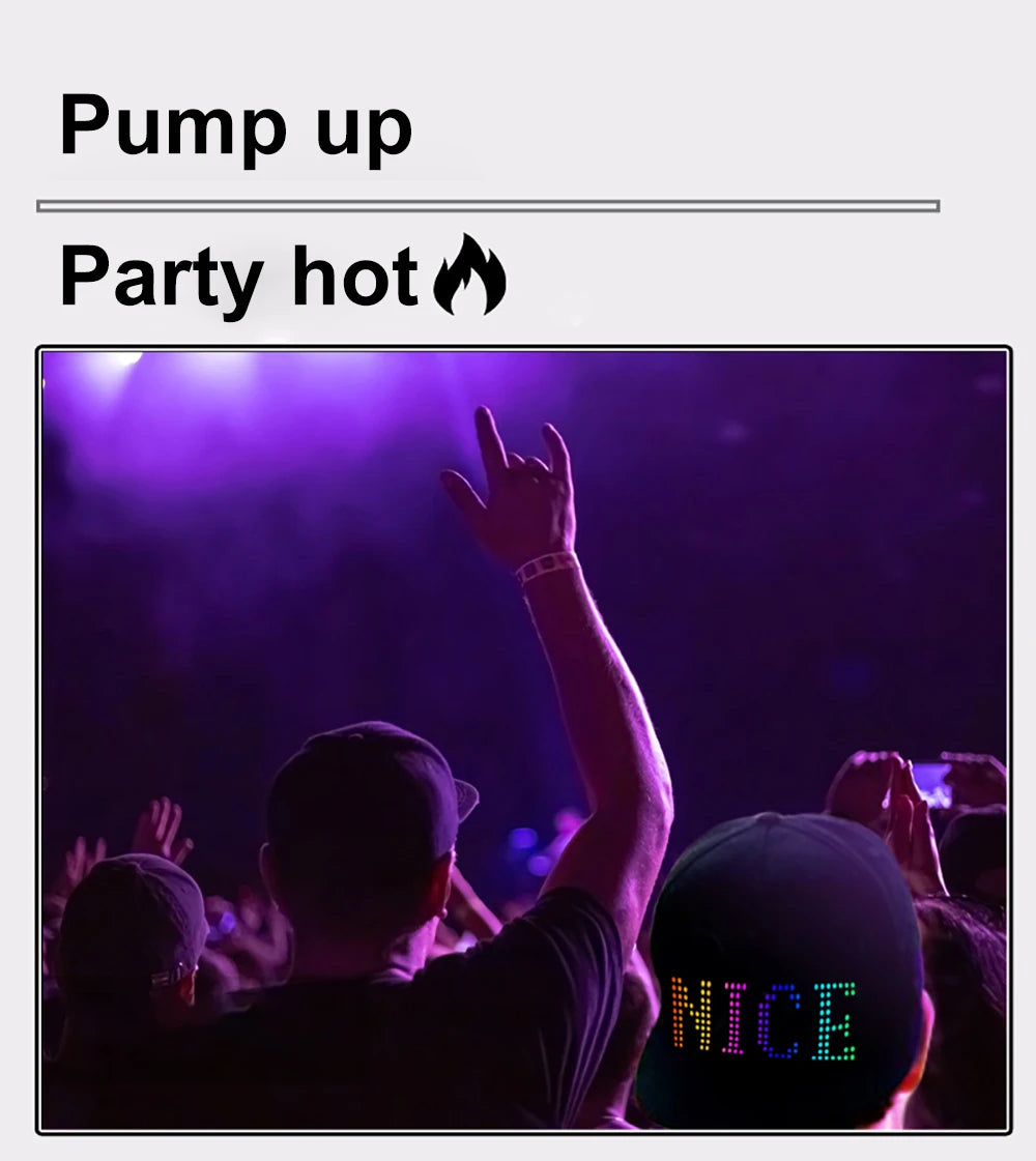 LED Hat Light Display Screen DIY Smart Pixel Matrix Baseball Hat Rechargeable Bluetooth APP Control Hip Hop Street Party Decor