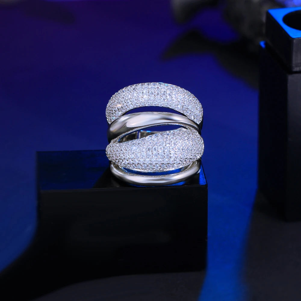 CWWZircons Adjustable Cubic Zirconia Bold Big Statement Ring for Women Luxury Gold Color Bridal Engagement Wedding Jewelry J0129